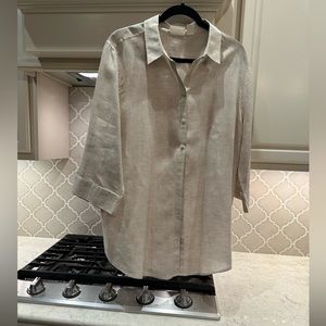 Chico’s linen Size 3 khaki 3/4 sleeve button down tunic